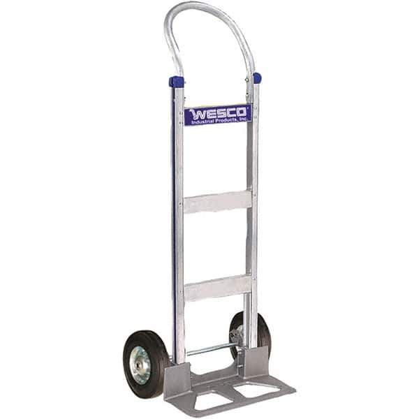 Wesco Industrial Products - 600 Lb Capacity 49" OAH Hand Truck - 18 x 7-1/2" Base Plate, Swept Back, Continuous Handle, Aluminum, Semi-Pneumatic Wheels - Exact Tool & Supply