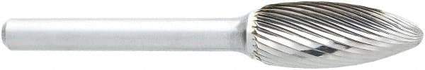 OSG - 1/2" Cut Diam, 1/4" Shank Diam, Flame Head Fluted Cut Burr - Carbide, Radius End, 1-1/4" LOC, 2" OAL - Exact Tool & Supply