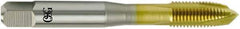 OSG - 3/8-16 UNC, 3 Flute, TiN Finish, Vanadium High Speed Steel Spiral Point Tap - Plug Chamfer, Right Hand Thread, 2-15/16" OAL, 1-1/4" Thread Length, 0.381" Shank Diam, Series 11015 - Exact Tool & Supply