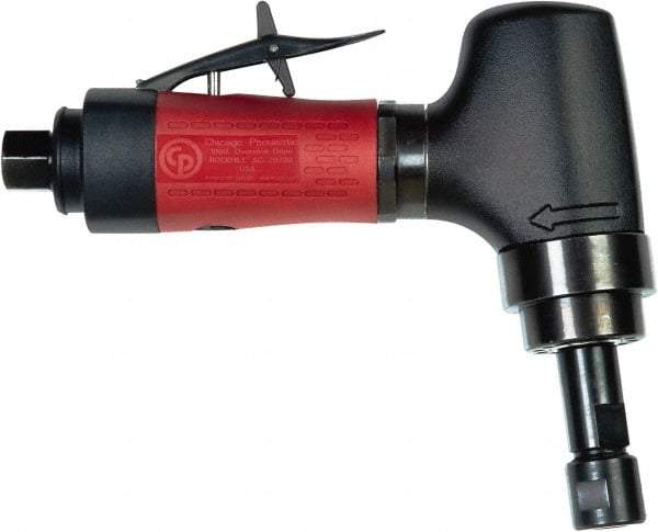 Chicago Pneumatic - 1/4" Collet, Angle Handle, Air Angle Die Grinder - 20,000 RPM, Rear Exhaust, 8.25 CFM, 0.7 hp, 90 psi, 1/4 BSP Inlet - Exact Tool & Supply