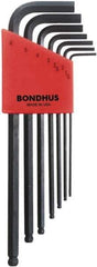 Bondhus - 7 Piece L-Key Ball End Hex Key Set - Hex Range 1.5 to 6mm, 8-3/4" OAL, Protanium High Torque Steel - Exact Tool & Supply
