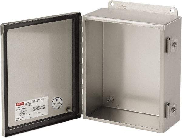 nVent Hoffman - Stainless Steel Junction Box Enclosure Hinge Flat Cover - NEMA 4, 12, 13, 4X, 8" Wide x 10" High x 4" Deep - Exact Tool & Supply