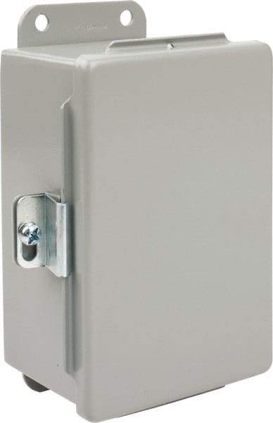 nVent Hoffman - Steel Junction Box Enclosure Hinge Flat Cover - NEMA 12, 13, 4" Wide x 6" High x 3" Deep - Exact Tool & Supply
