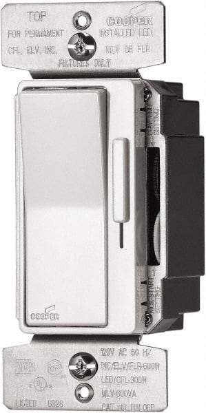 Cooper Wiring Devices - 1 Pole, 120 VAC, 60 Hz, Residential Grade, Rocker, Wall and Dimmer Light Switch - 1.8 Inch Wide x 4.2 Inch High, Halogen, Incandescent - Exact Tool & Supply