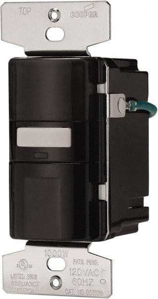 Cooper Wiring Devices - 1,000 Square Ft. Coverage, Infrared Occupancy Sensor Wall Switch - 1,000 at 120 V Incandescent, 1,000 at 120 V Fluorescent, 120 VAC, Black - Exact Tool & Supply