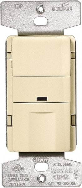 Cooper Wiring Devices - 450 Square Ft. Coverage, Infrared Occupancy Sensor Wall Switch - 600 at 120 V Incandescent, 600 at 120 V Fluorescent, 120 VAC, Almond - Exact Tool & Supply