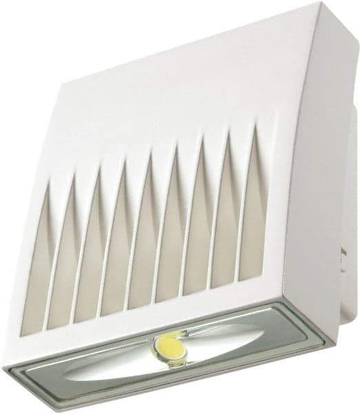 Cooper Lighting - 7 Watt, 734 Lumen, 5,000°K, 120 Volt, LED Wall Pack Light Fixture - Clear Glass Lens, Aluminum Housing, White, Wall Mount, 3-5/8" Deep x 6-3/4" High x 5-3/4" Wide - Exact Tool & Supply