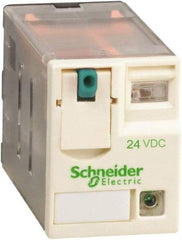 Square D - 8 Pins, Ice Cube Electromechanical Plug-in General Purpose Relay - 12 Amp at 277 V, DPDT, 24 VDC, 21mm Wide x 40mm High x 27mm Deep - Exact Tool & Supply