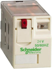 Square D - 5 Pins, 1.1 VA Power Rating, Ice Cube Electromechanical Plug-in General Purpose Relay - 15 Amp at 250 VAC, DPDT, 24 VAC, 21mm Wide x 39mm High x 27mm Deep - Exact Tool & Supply