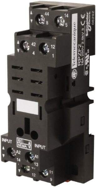 Square D - 8 Pins, 250 Volt, 16 Amp, DPDT, Ice Cube Relay Socket - DIN Rail Mount, Screw Panel Mount, Screw Clamp Terminal - Exact Tool & Supply