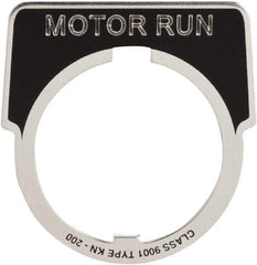 Square D - Metal Legend Plate - Motor Run - Black Background, White Letters, 30mm Hole Diameter - Exact Tool & Supply