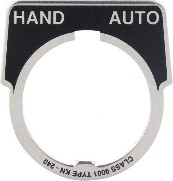 Square D - Metal Legend Plate - Hand-Auto - Black Background, White Letters, 30mm Hole Diameter - Exact Tool & Supply
