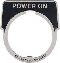 Square D - Metal Legend Plate - Power On - Black Background, White Letters, 30mm Hole Diameter - Exact Tool & Supply