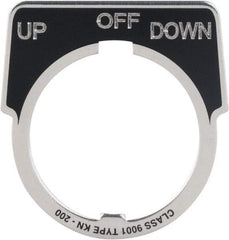 Square D - Metal Legend Plate - Up-Off-Down - Black Background, White Letters, 30mm Hole Diameter - Exact Tool & Supply