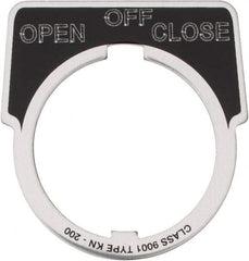 Square D - Metal Legend Plate - Close, Off, Open - Black Background, White Letters, 30mm Hole Diameter - Exact Tool & Supply