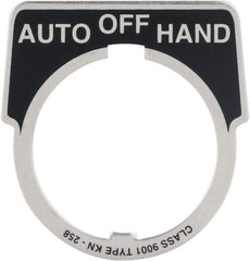 Square D - Metal Legend Plate - Auto-Off-Hand - Black Background, White Letters, 30mm Hole Diameter - Exact Tool & Supply