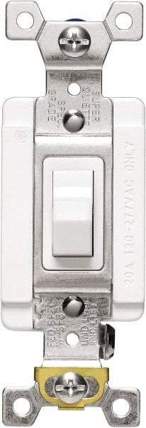 Cooper Wiring Devices - 3 Pole, 120 to 277 VAC, 20 Amp, Industrial Grade, Toggle, Wall and Dimmer Light Switch - 1.3 Inch Wide x 4.19 Inch High, Fluorescent - Exact Tool & Supply