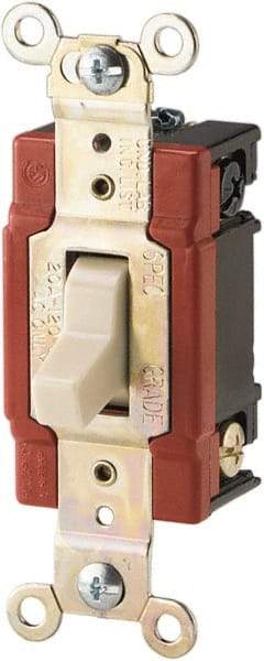 Cooper Wiring Devices - 3 Pole, 120 to 277 VAC, 20 Amp, Industrial Grade, Toggle, Wall and Dimmer Light Switch - 1.3 Inch Wide x 4.19 Inch High, Fluorescent - Exact Tool & Supply