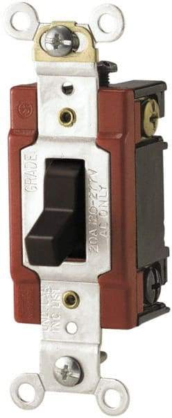 Cooper Wiring Devices - 3 Pole, 120 to 277 VAC, 20 Amp, Industrial Grade, Toggle, Wall and Dimmer Light Switch - 1.3 Inch Wide x 4.19 Inch High, Fluorescent - Exact Tool & Supply