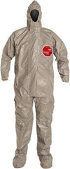 Dupont - Size XL Hazmat Chemical Resistant Coveralls - Gray, Storm Flap & Zipper Closure, Elastic Cuffs - Exact Tool & Supply
