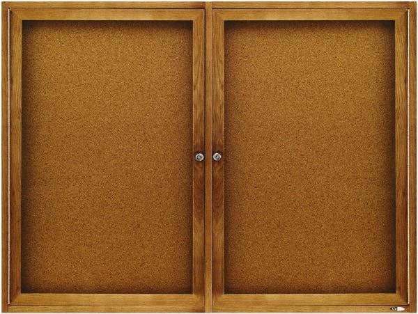 Quartet - 48" Wide x 36" High Enclosed Cork Bulletin Board - Natural (Color) - Exact Tool & Supply
