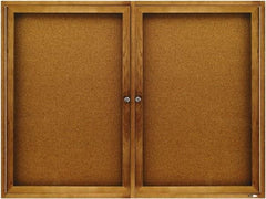 Quartet - 48" Wide x 36" High Enclosed Cork Bulletin Board - Natural (Color) - Exact Tool & Supply