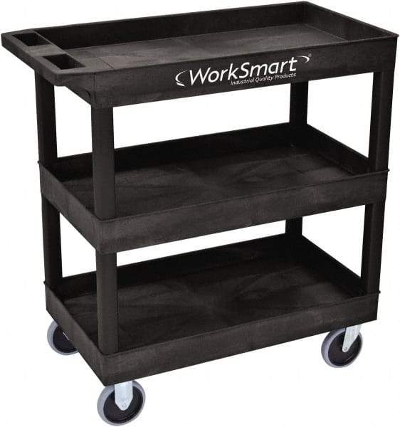 Value Collection - 500 Lb Capacity, 18" Wide x 35" Long x 36" High Shelf Cart - 3 Shelf, Plastic, 2 Rigid/2 Swivel Casters - Exact Tool & Supply