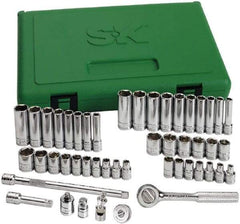 SK - 48 Piece 1/4" Drive Standard Deep Socket Set - 6 Points, 3/16 to 9/16", 4 to 15mm, Inch/Metric Measurement Standard - Exact Tool & Supply