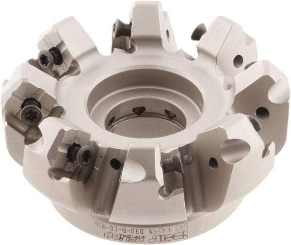 Iscar - 3" Cut Diam, 1" Arbor Hole, 0.276" Max Depth of Cut, 45° Indexable Chamfer & Angle Face Mill - 8 Inserts, S845 SX.U 16.. Insert, Right Hand Cut, 8 Flutes, Through Coolant, Series Helido - Exact Tool & Supply