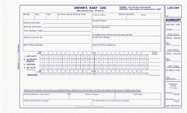 REDIFORM - 31 Sheet, 9 x 11", Driver\x92s Daily Log - Blue & White - Exact Tool & Supply