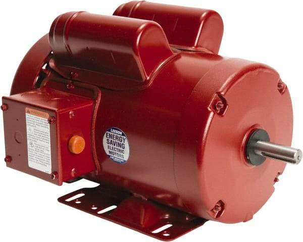 Leeson - 1-1/2 Max hp, 1,800 Max RPM, Electric AC DC Motor - 115/208-230 V Input, Single Phase, 56H Frame, Rigid Base Mount, TEFC Enclosure - Exact Tool & Supply