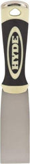 Hyde Tools - 1-1/2" Wide Chisel Edge Blade Carbon Steel Putty Knife - Flexible, Ergosoft Plastic Overmold Handle, 8" OAL - Exact Tool & Supply
