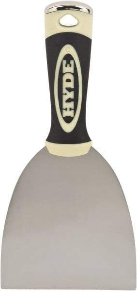 Hyde Tools - 4" Wide Chisel Edge Blade Carbon Steel Putty Knife - Flexible, Ergosoft Plastic Overmold Handle, 8-1/2" OAL - Exact Tool & Supply