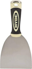 Hyde Tools - 4" Wide Chisel Edge Blade Carbon Steel Putty Knife - Flexible, Ergosoft Plastic Overmold Handle, 8-1/2" OAL - Exact Tool & Supply