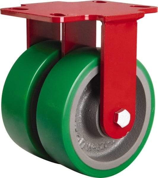 Hamilton - 6" Diam x 2" Wide x 7-3/4" OAH Top Plate Mount Rigid Caster - Polyurethane Mold onto Cast Iron Center, 2,400 Lb Capacity, Sealed Precision Ball Bearing, 4-1/2 x 6-1/2" Plate - Exact Tool & Supply