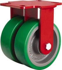 Hamilton - 6" Diam x 2" Wide x 7-3/4" OAH Top Plate Mount Rigid Caster - Polyurethane Mold onto Cast Iron Center, 2,400 Lb Capacity, Sealed Precision Ball Bearing, 4-1/2 x 6-1/2" Plate - Exact Tool & Supply