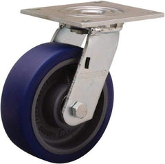 Hamilton - 6" Diam x 2" Wide x 7-1/2" OAH Top Plate Mount Swivel Caster - Polyurethane Mold onto Cast Iron Center, 900 Lb Capacity, Sealed Precision Ball Bearing, 5 x 5-1/2" Plate - Exact Tool & Supply