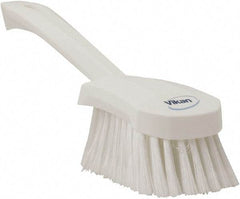 Vikan - 1.8" Bristle Length, Polyester Scrub Brush - 4-1/4" Long x 2-3/4" Wide Head, 10" OAL, White, Polypropylene Block, Flagged - Exact Tool & Supply