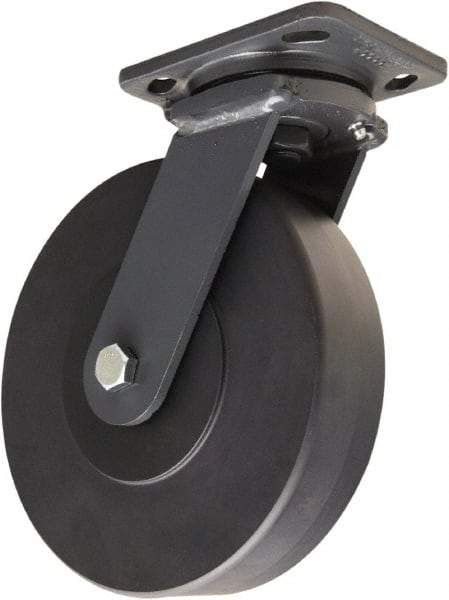 Hamilton - 8" Diam x 2" Wide x 9-1/2" OAH Top Plate Mount Swivel Caster - Nylon, 2,000 Lb Capacity, Sealed Precision Ball Bearing, 4 x 5" Plate - Exact Tool & Supply