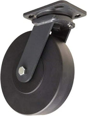 Hamilton - 8" Diam x 2" Wide x 9-1/2" OAH Top Plate Mount Swivel Caster - Nylon, 2,000 Lb Capacity, Sealed Precision Ball Bearing, 4 x 5" Plate - Exact Tool & Supply