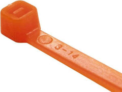 Value Collection - 8" Long Orange Nylon Standard Cable Tie - 50 Lb Tensile Strength, 54mm Max Bundle Diam - Exact Tool & Supply