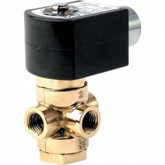 Parker - 120/60 - 110/50 VAC 1/4" NPT Port Brass Three-Way Direct Acting Solenoid Valve - Exact Tool & Supply