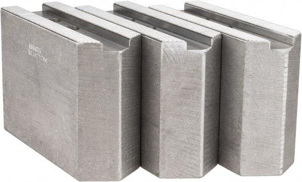 Abbott Workholding Products - 1.5mm x 60° Serrated Attachment, Square Soft Lathe Chuck Jaw - 3 Jaws, Aluminum, 1.1811" Btw Mount Hole Ctrs, 5-1/2" Long x 2" Wide x 4" High, 0.8268" Groove, 0.6299" & 16mm Fastener - Exact Tool & Supply