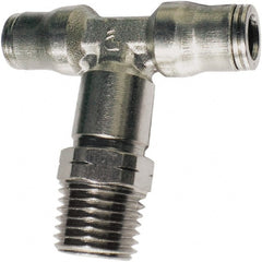 Legris - 3/8" Outside Diam, 3/8 NPT, Nickel Plated Brass Push-to-Connect Tube Male Branch Tee - Exact Tool & Supply