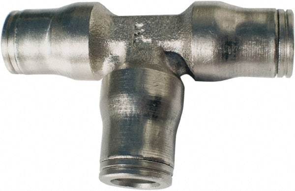Legris - 5/32" Outside Diam, Nickel Plated Brass Push-to-Connect Tube Union Tee - 435 Max psi, Tube to Tube Connection, FKM O-Ring - Exact Tool & Supply