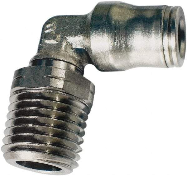 Legris - 1/2" Outside Diam, 3/8 NPT, Nickel Plated Brass Push-to-Connect Tube Male Elbow - 435 Max psi, Tube to Male NPT Connection, FKM O-Ring - Exact Tool & Supply