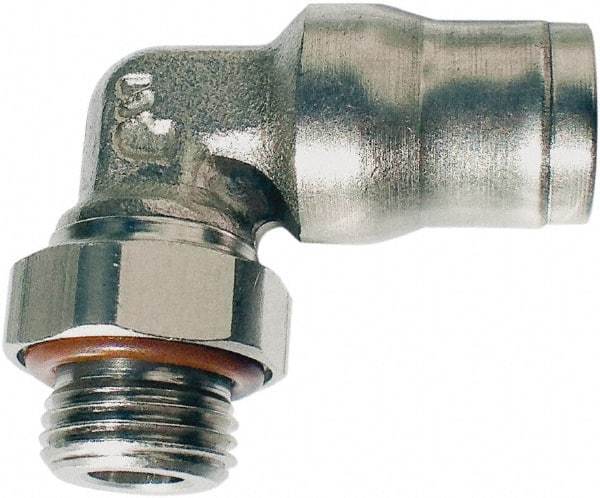 Legris - 8mm Outside Diam, 1/4 BSPP, Nickel Plated Brass Push-to-Connect Tube Male Elbow - 435 Max psi, Tube to Male BSPP Connection, FKM O-Ring - Exact Tool & Supply
