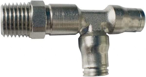 Legris - 12mm Outside Diam, 3/8 BSPT, Nickel Plated Brass Push-to-Connect Tube Male Run Tee - 435 Max psi, Tube to Male BSPT Connection, FKM O-Ring - Exact Tool & Supply