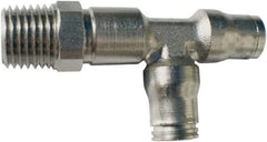 Legris - 5/32" Outside Diam, 1/8 NPT, Nickel Plated Brass Push-to-Connect Tube Male Run Tee - 435 Max psi, Tube to Male NPT Connection, FKM O-Ring - Exact Tool & Supply