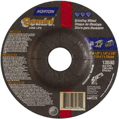 Norton - 4-1/2" Wheel Diam, 1/4" Wheel Thickness, 7/8" Arbor Hole, Type 27 Depressed Center Wheel - Aluminum Oxide - Exact Tool & Supply